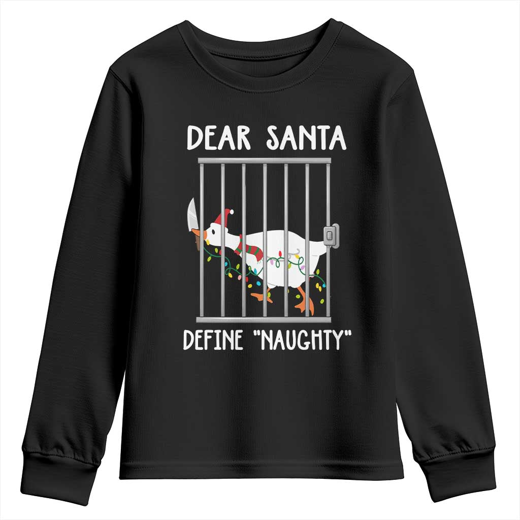 Funny Christmas Goose Youth Sweatshirt Dear Santa Define Naughty Xmas Meme - Wonder Print Shop
