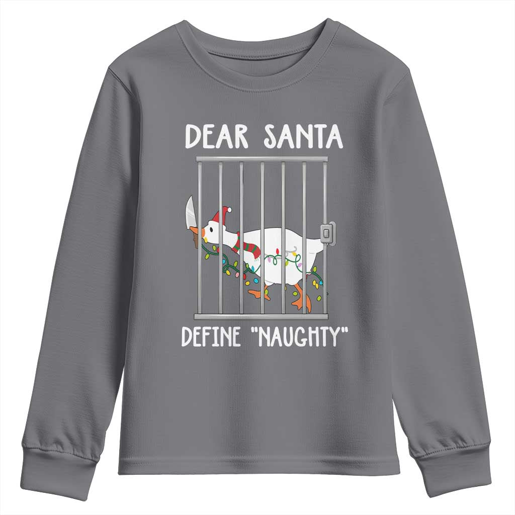 Funny Christmas Goose Youth Sweatshirt Dear Santa Define Naughty Xmas Meme - Wonder Print Shop