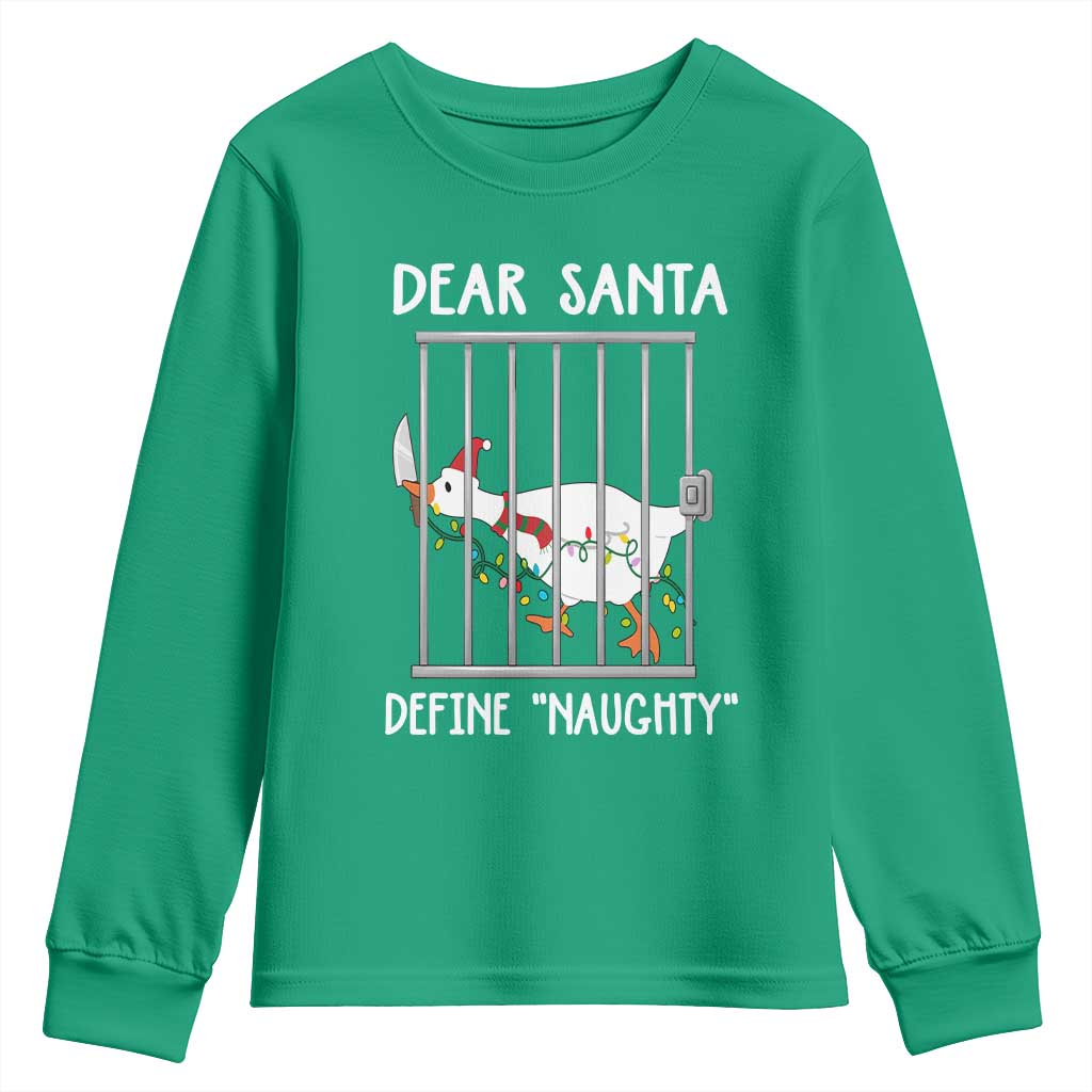 Funny Christmas Goose Youth Sweatshirt Dear Santa Define Naughty Xmas Meme - Wonder Print Shop