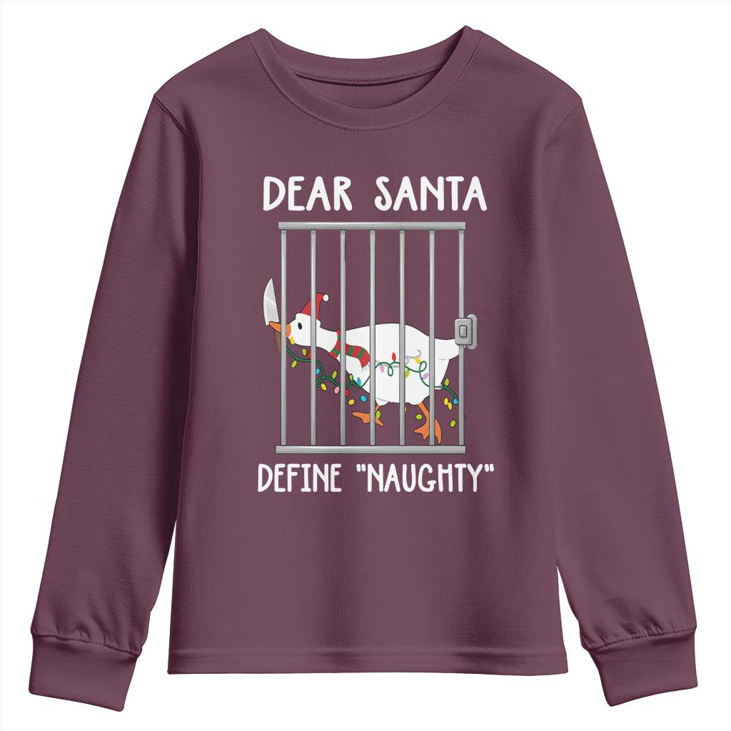 Funny Christmas Goose Youth Sweatshirt Dear Santa Define Naughty Xmas Meme - Wonder Print Shop