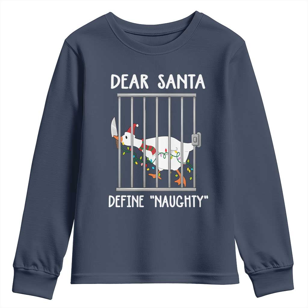 Funny Christmas Goose Youth Sweatshirt Dear Santa Define Naughty Xmas Meme - Wonder Print Shop