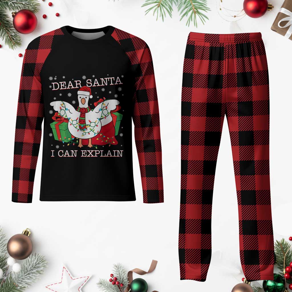 Funny Christmas Goose Plaid Pajama Set Dear Santa I Can Explain Cute Xmas Meme - Wonder Print Shop