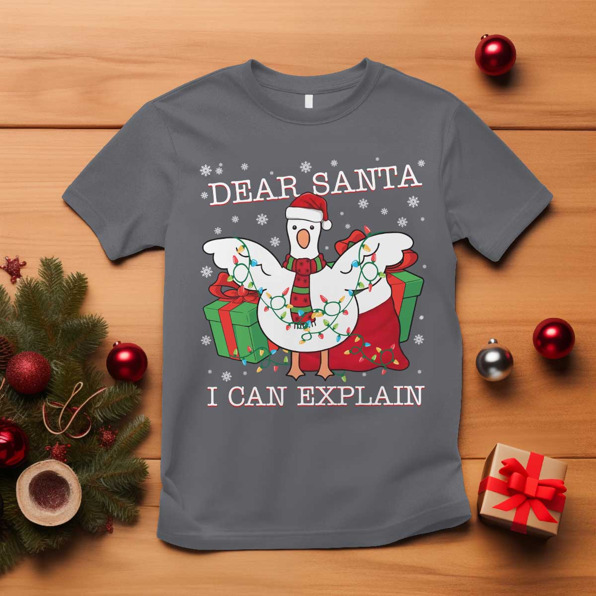 Funny Christmas Goose T Shirt Dear Santa I Can Explain Cute Xmas Meme - Wonder Print Shop