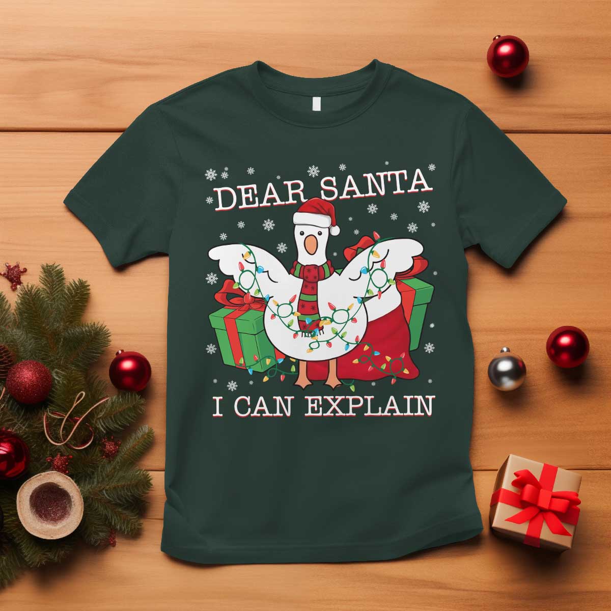 Funny Christmas Goose T Shirt Dear Santa I Can Explain Cute Xmas Meme - Wonder Print Shop
