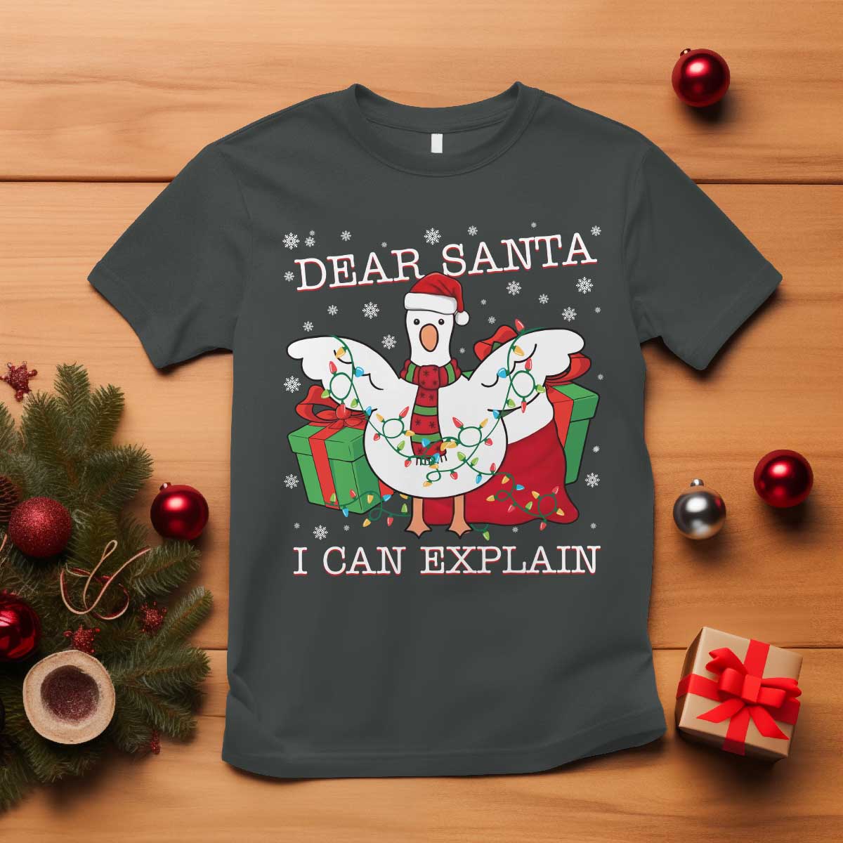Funny Christmas Goose T Shirt Dear Santa I Can Explain Cute Xmas Meme - Wonder Print Shop