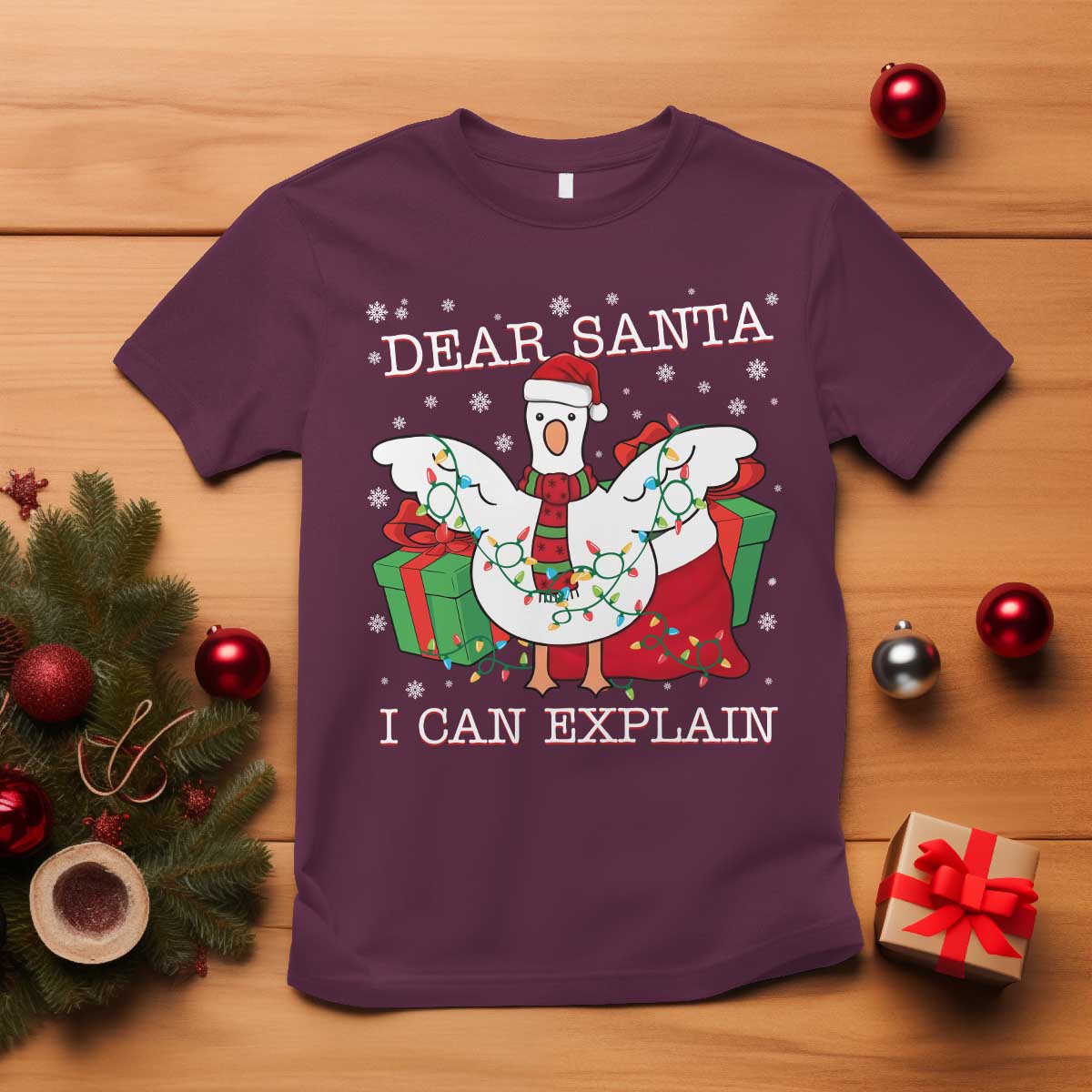 Funny Christmas Goose T Shirt Dear Santa I Can Explain Cute Xmas Meme - Wonder Print Shop