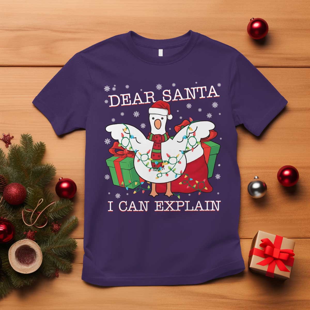 Funny Christmas Goose T Shirt Dear Santa I Can Explain Cute Xmas Meme - Wonder Print Shop