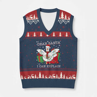 Funny Xmas Goose V-Neck Knit Sweater Vest Dear Santa I Can Explain Cute Xmas Meme - Wonder Print Shop