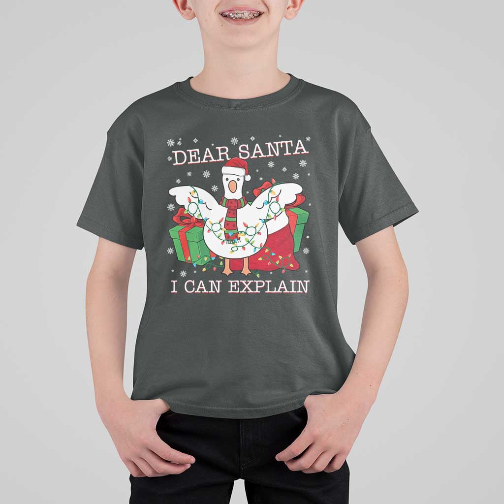Funny Christmas Goose T Shirt For Kid Dear Santa I Can Explain Cute Xmas Meme - Wonder Print Shop