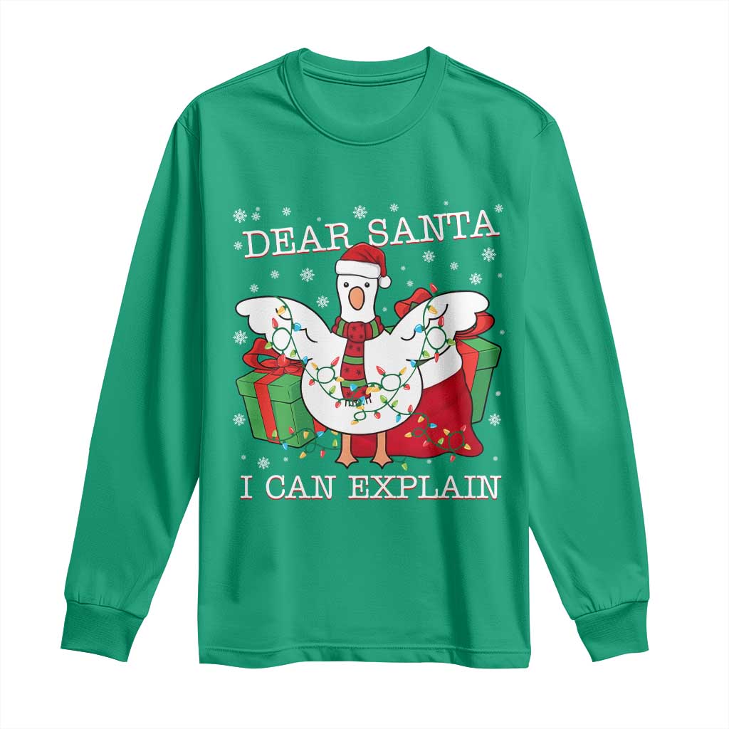 Funny Christmas Goose Long Sleeve Shirt Dear Santa I Can Explain Cute Xmas Meme - Wonder Print Shop