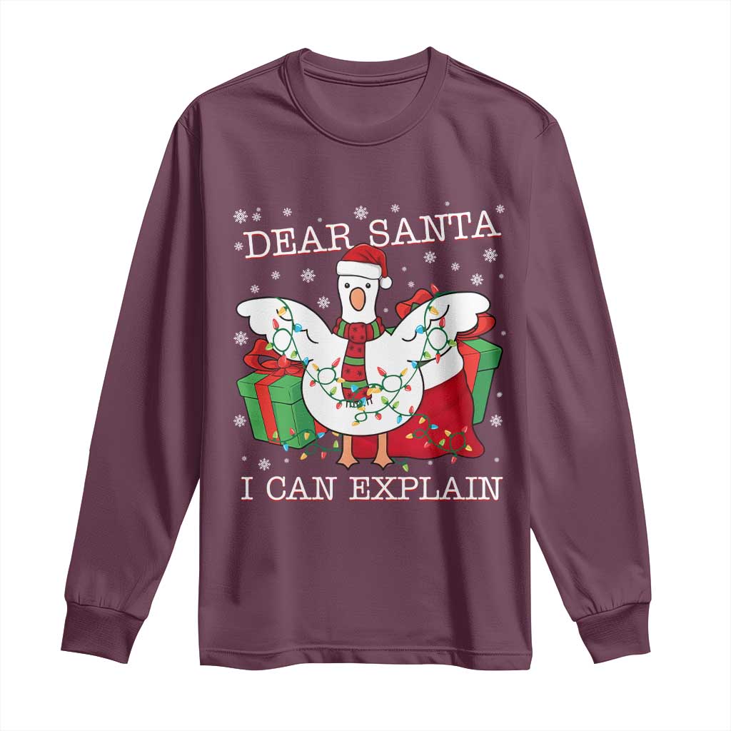 Funny Christmas Goose Long Sleeve Shirt Dear Santa I Can Explain Cute Xmas Meme - Wonder Print Shop