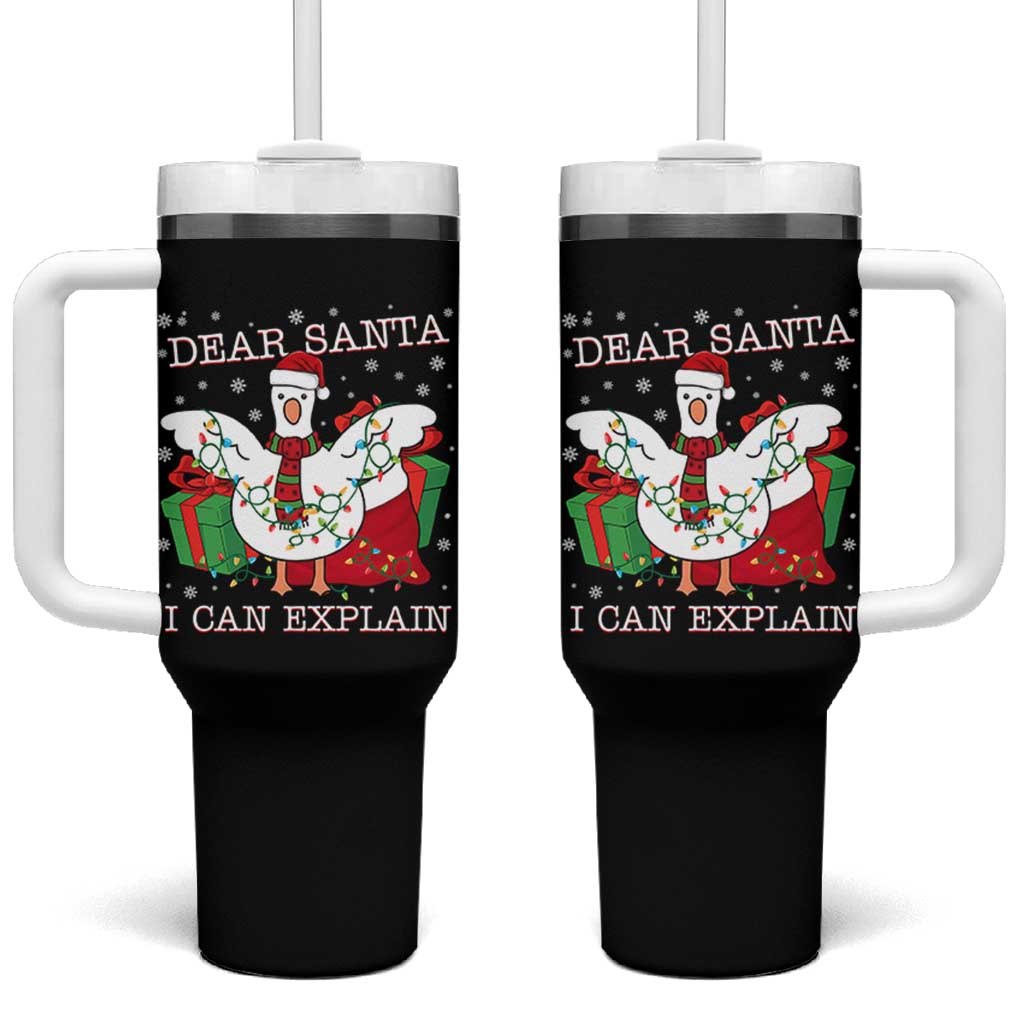 Funny Christmas Goose Tumbler With Handle Dear Santa I Can Explain Cute Xmas Meme - Wonder Print Shop