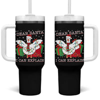 Funny Christmas Goose Tumbler With Handle Dear Santa I Can Explain Cute Xmas Meme - Wonder Print Shop