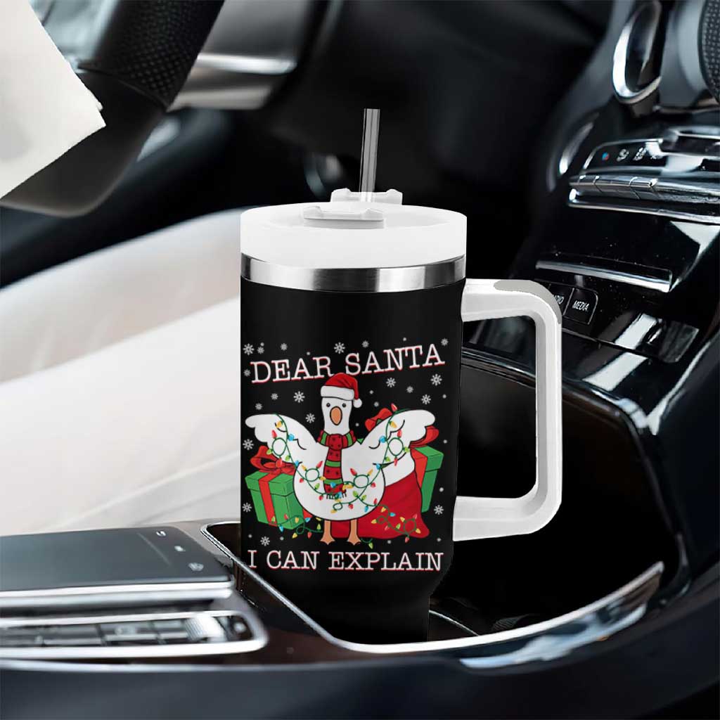 Funny Christmas Goose Tumbler With Handle Dear Santa I Can Explain Cute Xmas Meme - Wonder Print Shop
