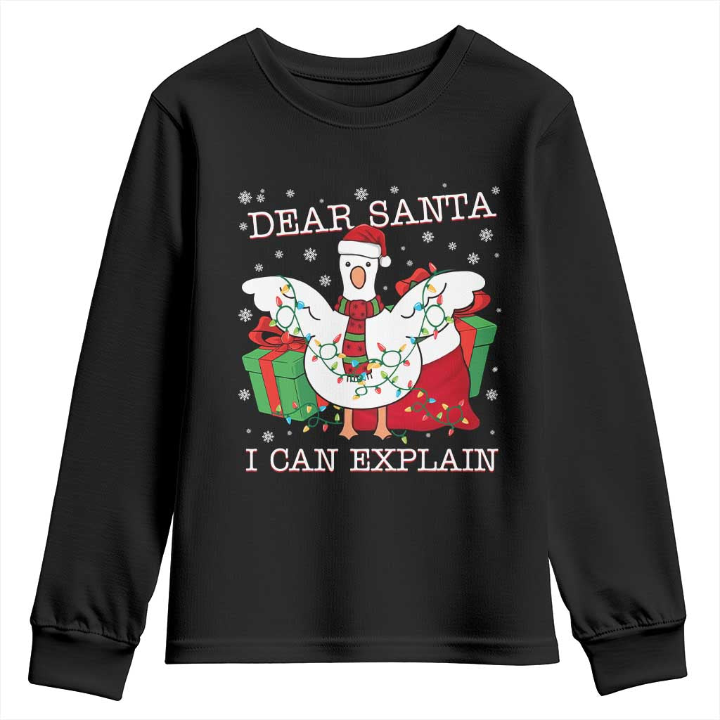 Funny Christmas Goose Youth Sweatshirt Dear Santa I Can Explain Cute Xmas Meme - Wonder Print Shop