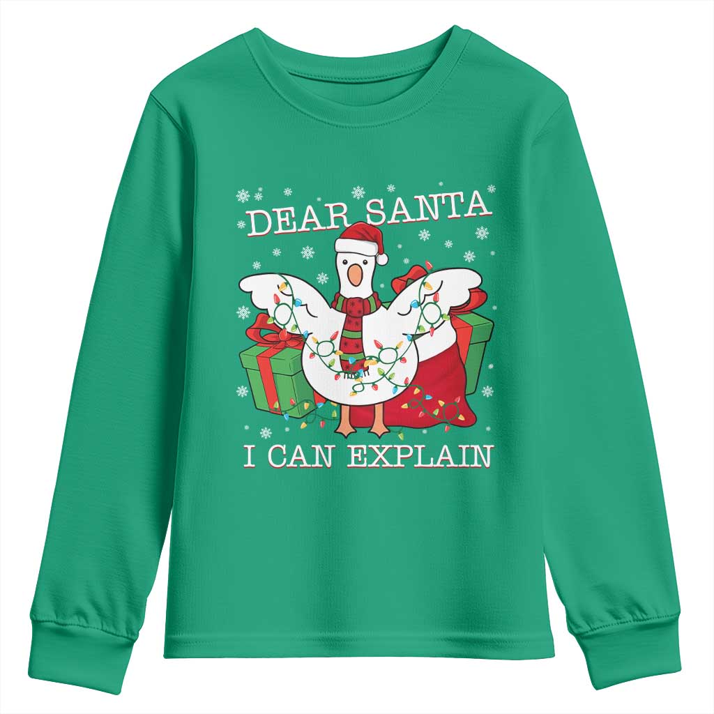 Funny Christmas Goose Youth Sweatshirt Dear Santa I Can Explain Cute Xmas Meme - Wonder Print Shop