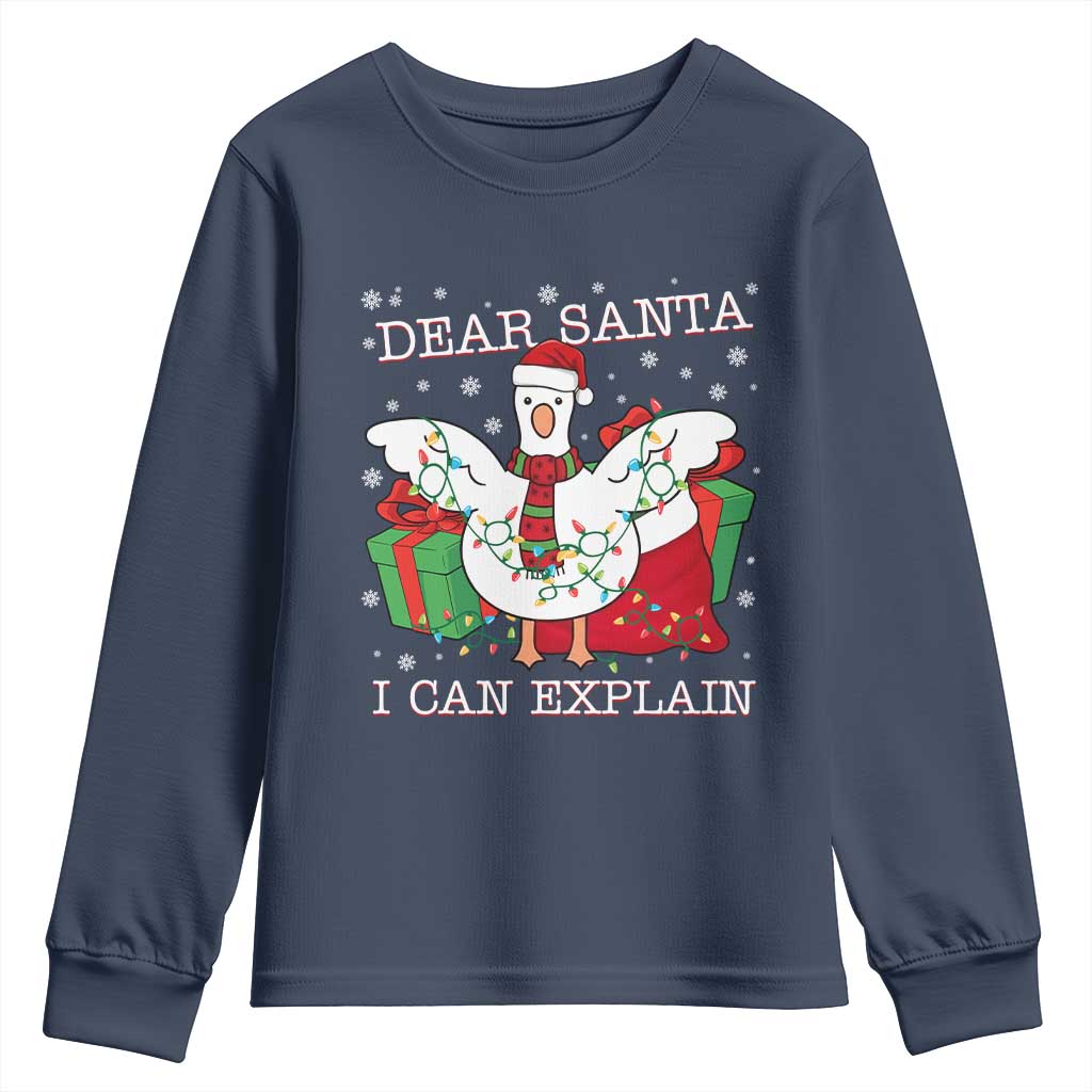 Funny Christmas Goose Youth Sweatshirt Dear Santa I Can Explain Cute Xmas Meme - Wonder Print Shop