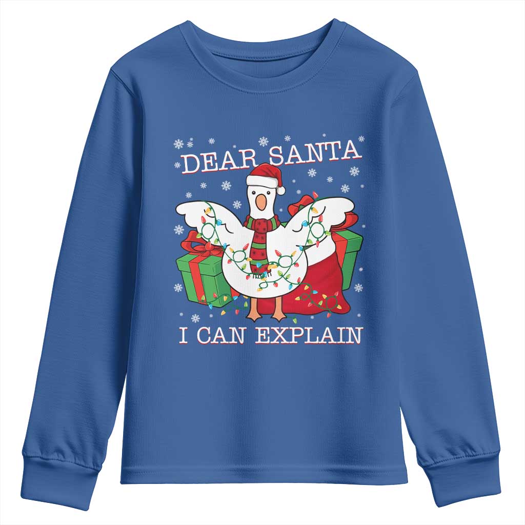 Funny Christmas Goose Youth Sweatshirt Dear Santa I Can Explain Cute Xmas Meme - Wonder Print Shop