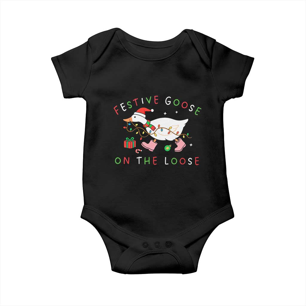 Funny Christmas Goose Baby Onesie Festive Goose On The Loose Xmas Duck Meme - Wonder Print Shop