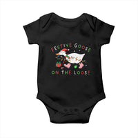 Funny Christmas Goose Baby Onesie Festive Goose On The Loose Xmas Duck Meme - Wonder Print Shop
