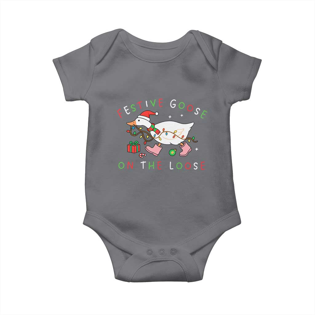 Funny Christmas Goose Baby Onesie Festive Goose On The Loose Xmas Duck Meme - Wonder Print Shop