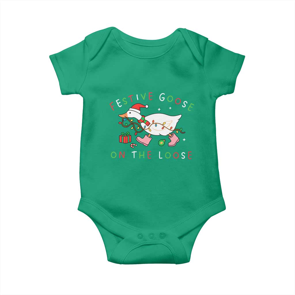 Funny Christmas Goose Baby Onesie Festive Goose On The Loose Xmas Duck Meme - Wonder Print Shop