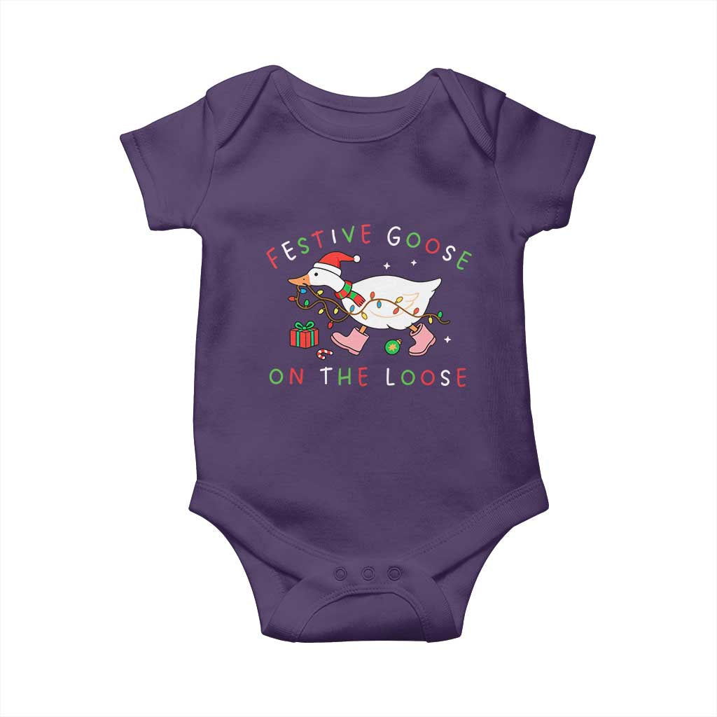 Funny Christmas Goose Baby Onesie Festive Goose On The Loose Xmas Duck Meme - Wonder Print Shop