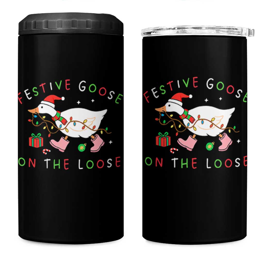 Funny Christmas Goose 4 in 1 Can Cooler Tumbler Festive Goose On The Loose Xmas Duck Meme - Wonder Print Shop