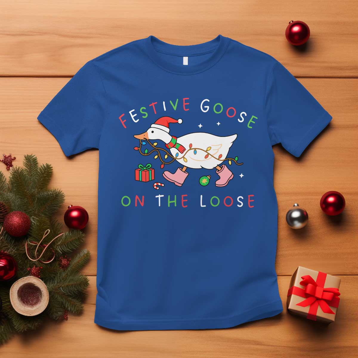 Funny Christmas Goose T Shirt Festive Goose On The Loose Xmas Duck Meme - Wonder Print Shop