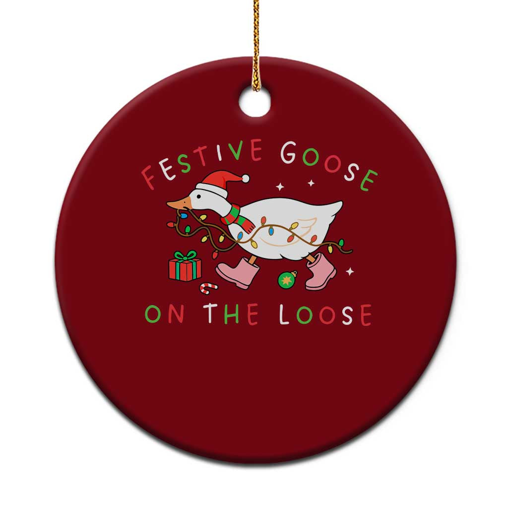 Funny Christmas Goose Ceramic Ornament Festive Goose On The Loose Xmas Duck Meme - Wonder Print Shop