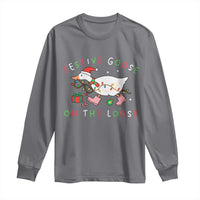 Funny Christmas Goose Long Sleeve Shirt Festive Goose On The Loose Xmas Duck Meme - Wonder Print Shop