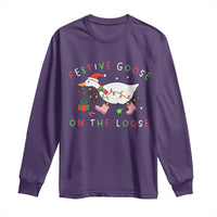 Funny Christmas Goose Long Sleeve Shirt Festive Goose On The Loose Xmas Duck Meme - Wonder Print Shop
