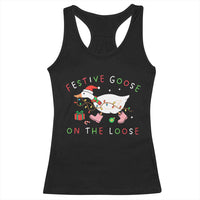 Funny Christmas Goose Racerback Tank Top Festive Goose On The Loose Xmas Duck Meme - Wonder Print Shop
