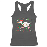 Funny Christmas Goose Racerback Tank Top Festive Goose On The Loose Xmas Duck Meme - Wonder Print Shop