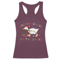 Funny Christmas Goose Racerback Tank Top Festive Goose On The Loose Xmas Duck Meme - Wonder Print Shop