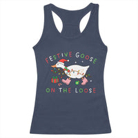 Funny Christmas Goose Racerback Tank Top Festive Goose On The Loose Xmas Duck Meme - Wonder Print Shop