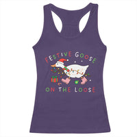 Funny Christmas Goose Racerback Tank Top Festive Goose On The Loose Xmas Duck Meme - Wonder Print Shop