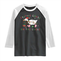 Funny Christmas Goose Raglan Shirt Festive Goose On The Loose Xmas Duck Meme - Wonder Print Shop