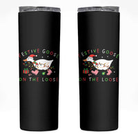 Funny Christmas Goose Skinny Tumbler Festive Goose On The Loose Xmas Duck Meme - Wonder Print Shop