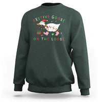 Funny Christmas Goose Sweatshirt Festive Goose On The Loose Xmas Duck Meme - Wonder Print Shop