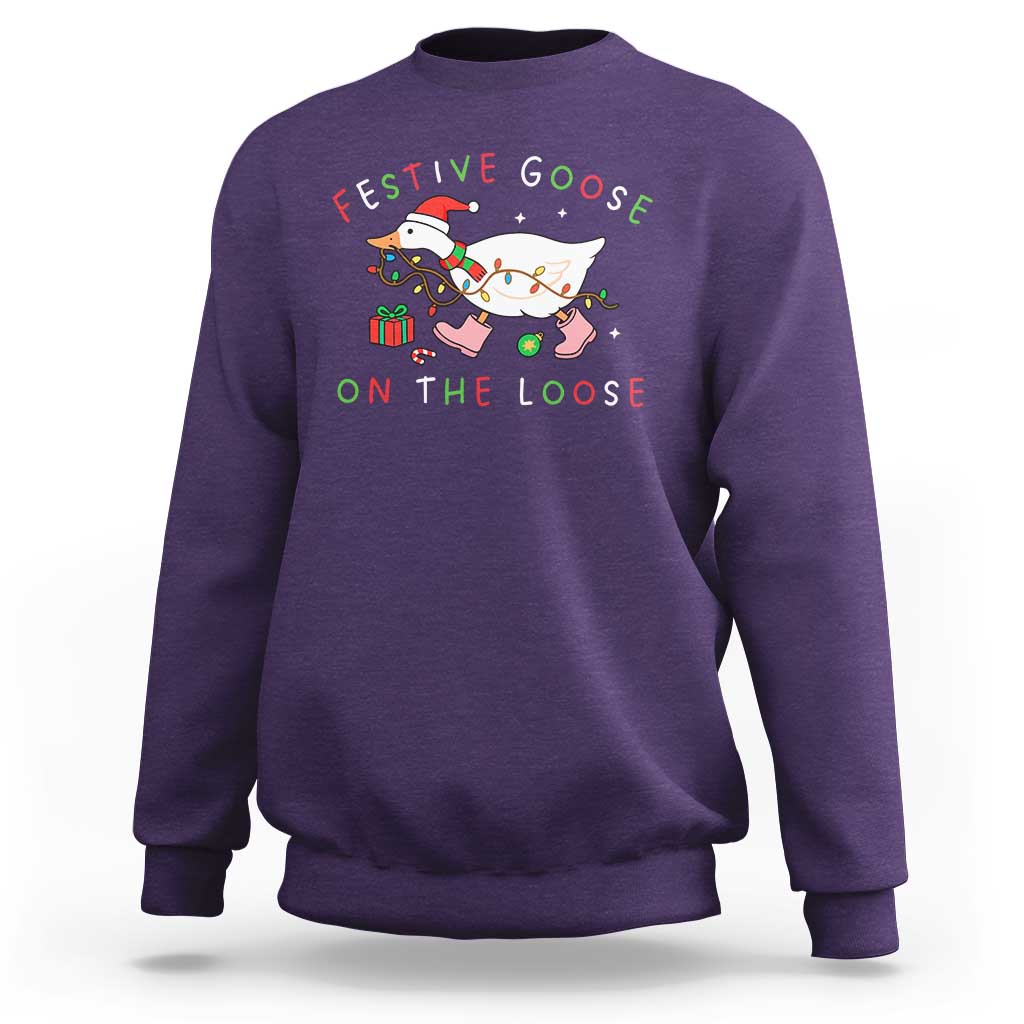 Funny Christmas Goose Sweatshirt Festive Goose On The Loose Xmas Duck Meme - Wonder Print Shop