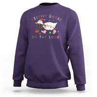Funny Christmas Goose Sweatshirt Festive Goose On The Loose Xmas Duck Meme - Wonder Print Shop