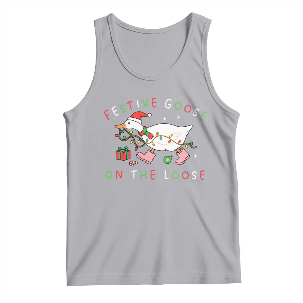Funny Christmas Goose Tank Top Festive Goose On The Loose Xmas Duck Meme - Wonder Print Shop