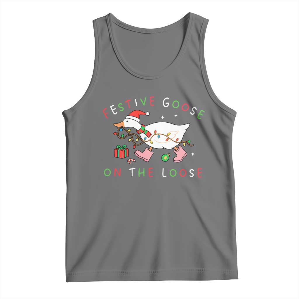 Funny Christmas Goose Tank Top Festive Goose On The Loose Xmas Duck Meme - Wonder Print Shop