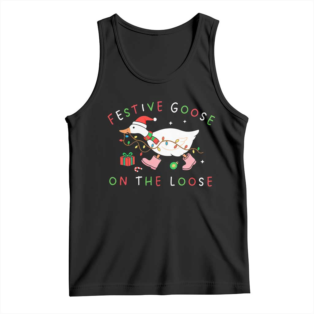Funny Christmas Goose Tank Top Festive Goose On The Loose Xmas Duck Meme - Wonder Print Shop