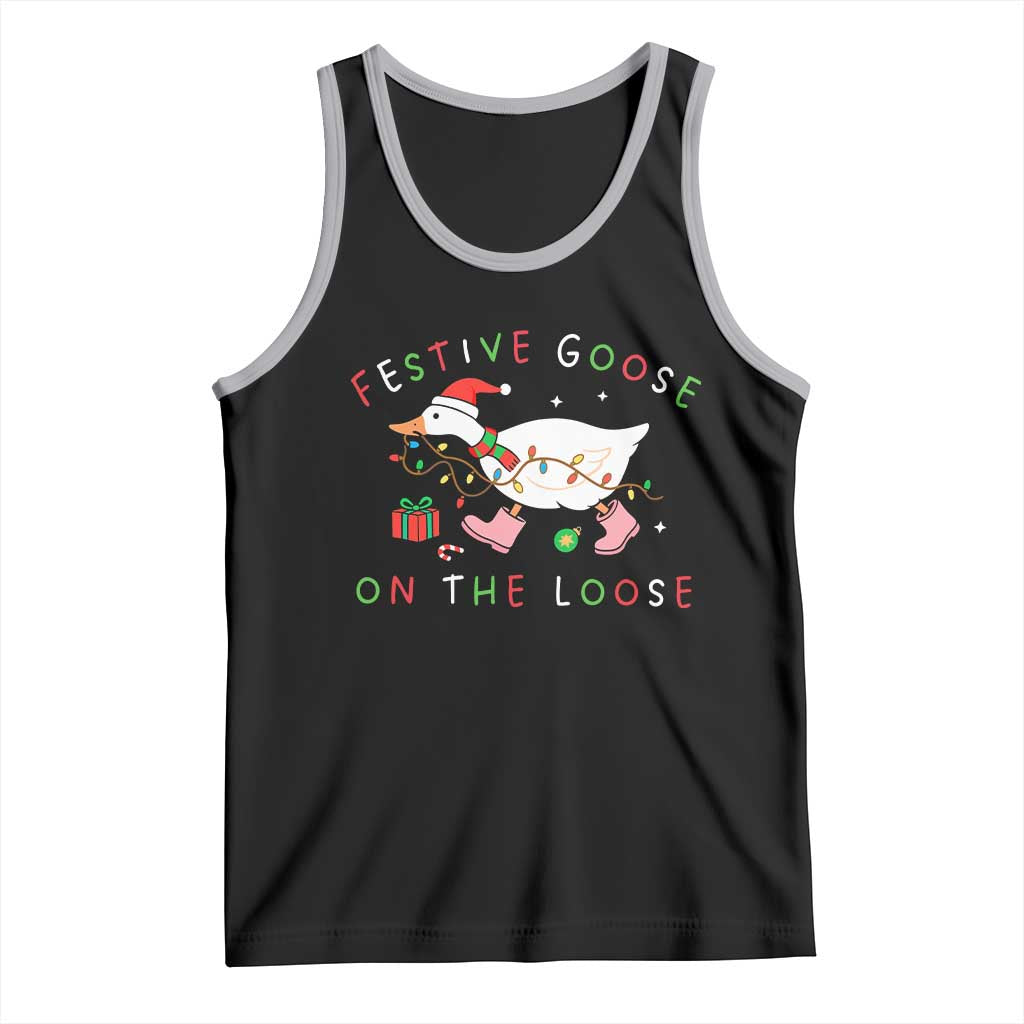 Funny Christmas Goose Tank Top Festive Goose On The Loose Xmas Duck Meme - Wonder Print Shop