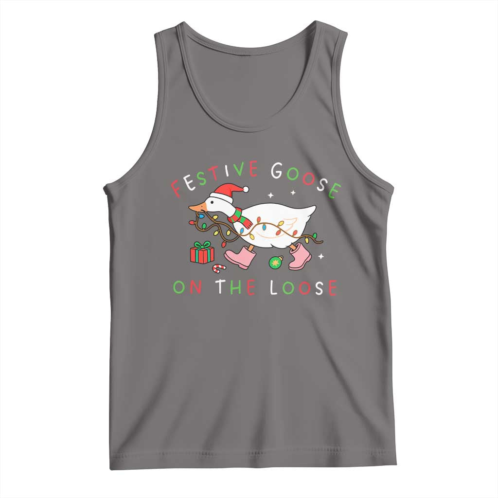 Funny Christmas Goose Tank Top Festive Goose On The Loose Xmas Duck Meme - Wonder Print Shop