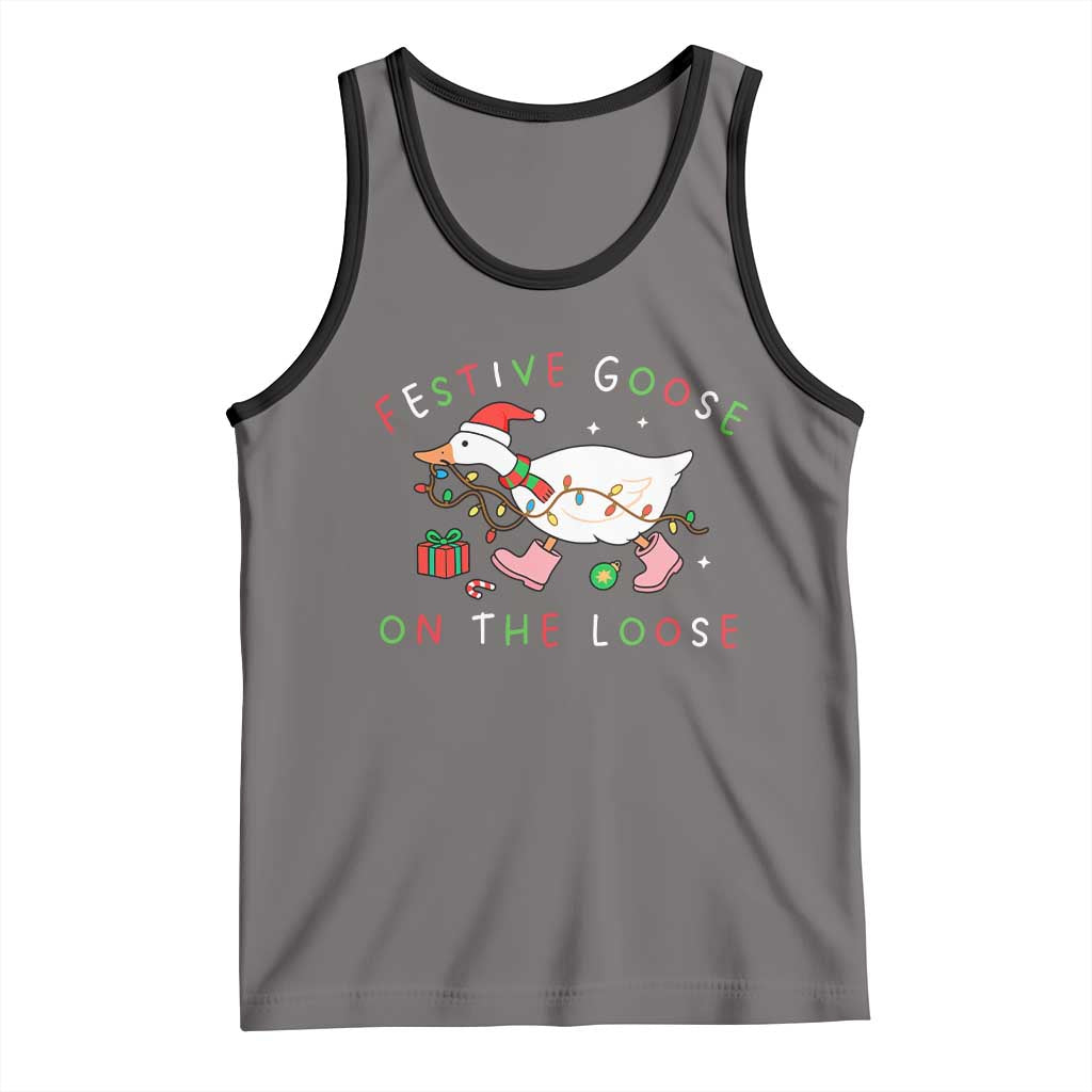Funny Christmas Goose Tank Top Festive Goose On The Loose Xmas Duck Meme - Wonder Print Shop