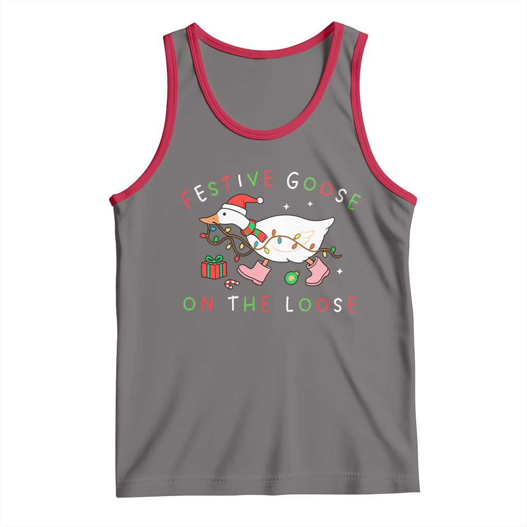 Funny Christmas Goose Tank Top Festive Goose On The Loose Xmas Duck Meme - Wonder Print Shop