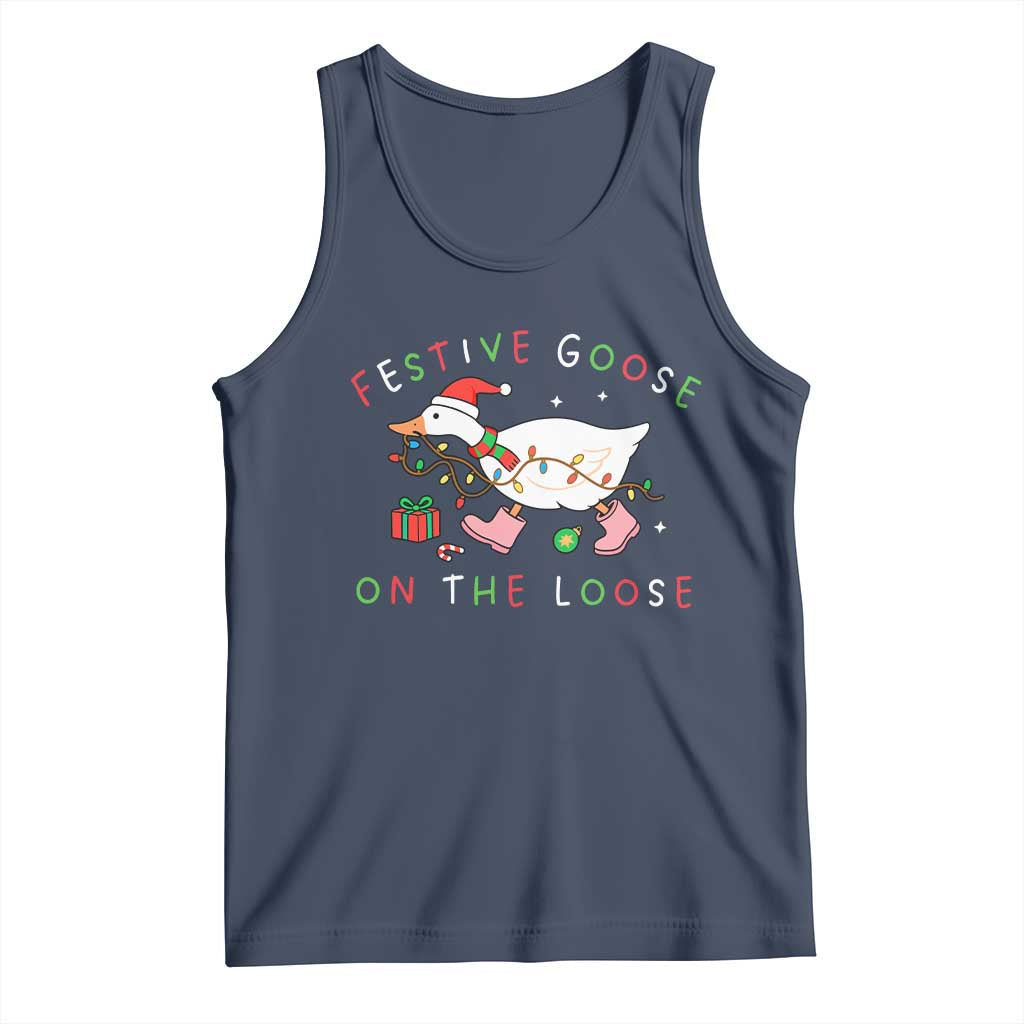 Funny Christmas Goose Tank Top Festive Goose On The Loose Xmas Duck Meme - Wonder Print Shop